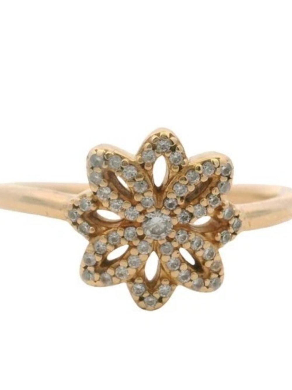 Pandora Solid 14kt Yellow Gold and Cubic Zirconia Lace Botanique Ring Size 6.75
